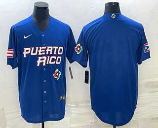 Mens Puerto Rico Baseball Blank 2023 Royal World With Patch Classic Stitched Jerseys